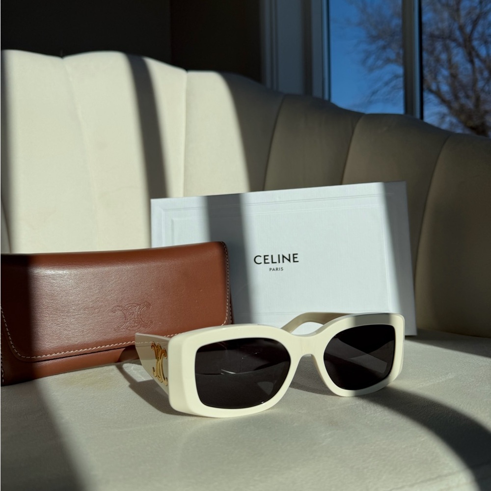 Celine Cream Rectangular Sunglasses with Black Le… - image 1